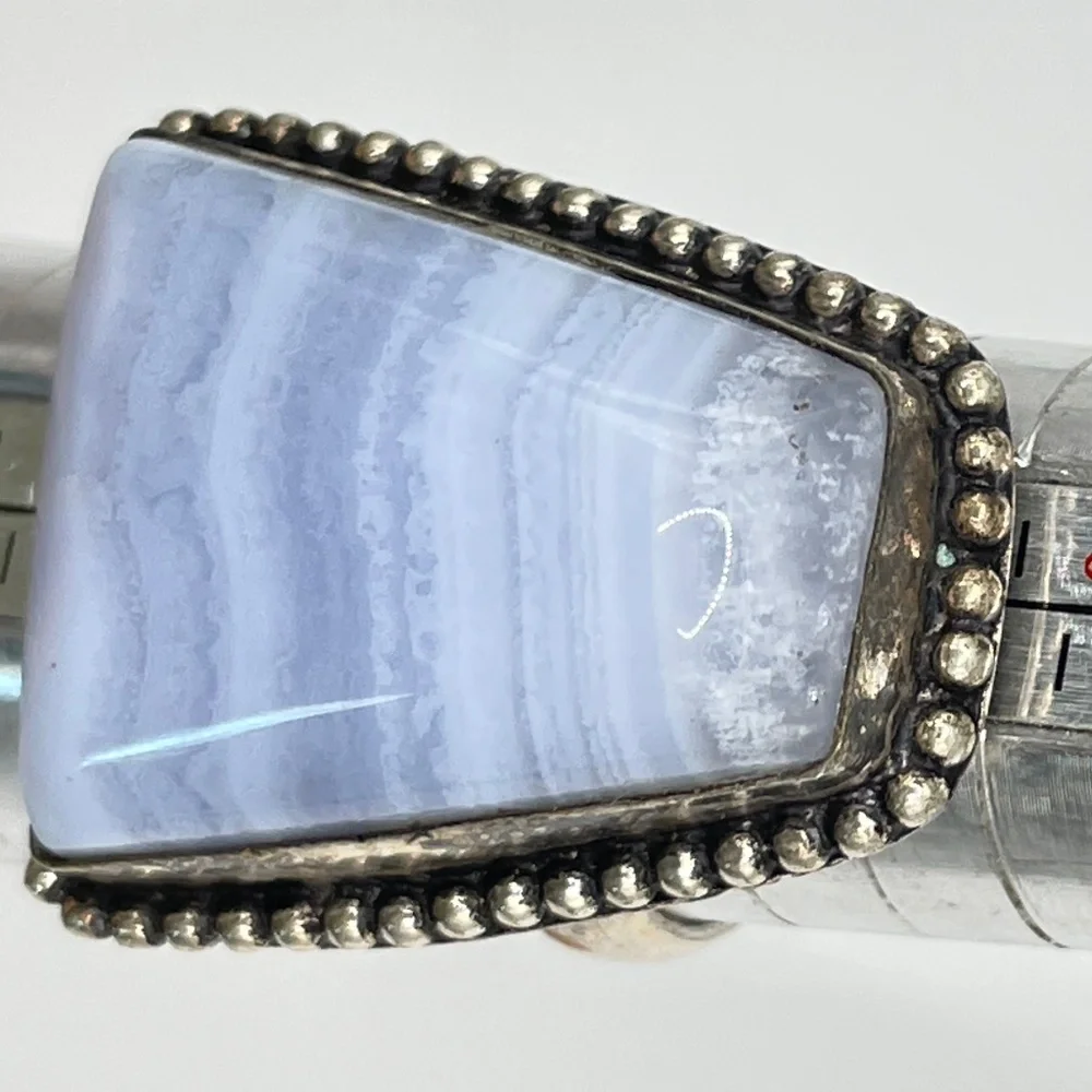 Vintage Artisan 925 Sterling Blue Lace Agate Statement Ring Size 9 1/2 Unisex